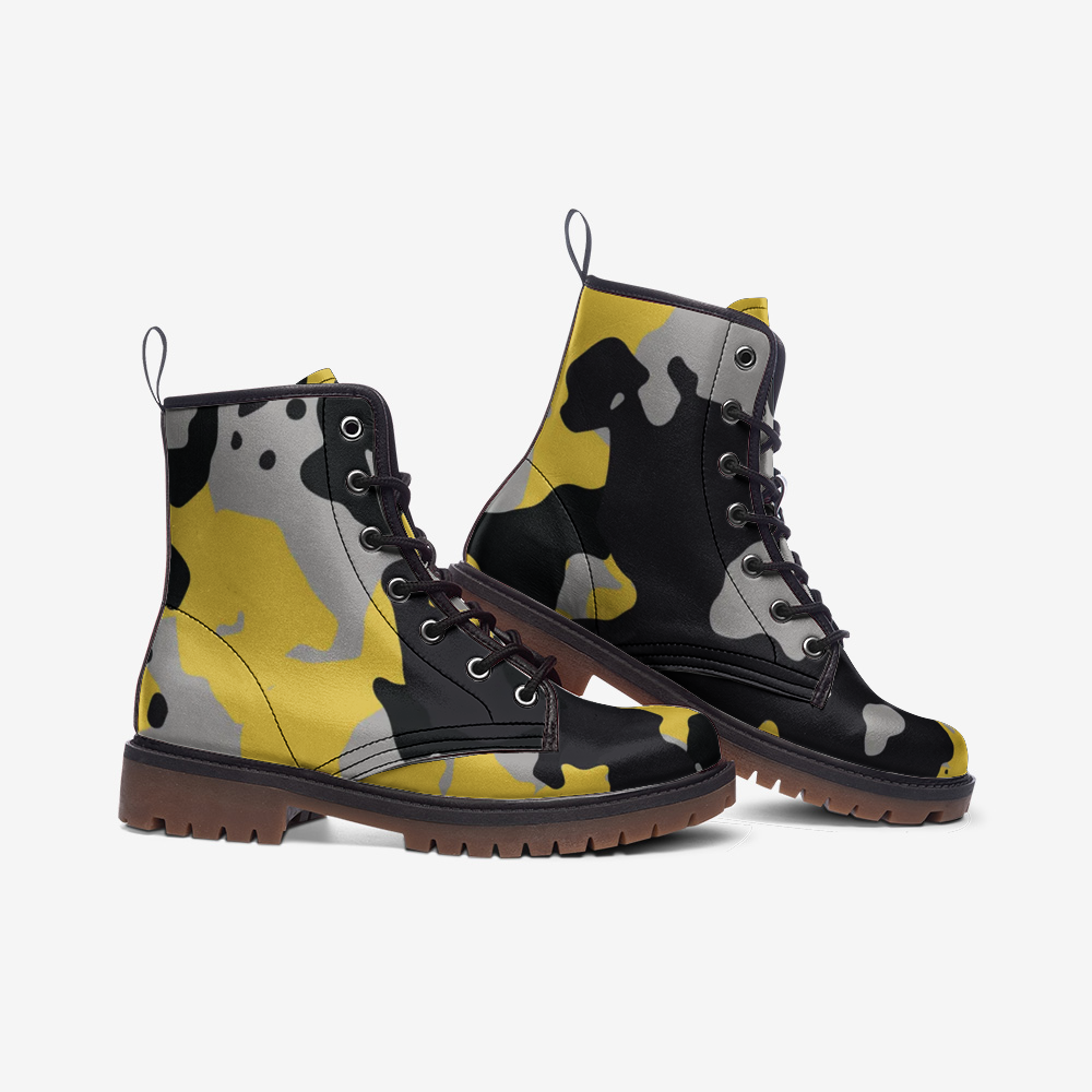 Camo Boots | Leather Camouflage in Yellow, Black, and Silver Camo Colors