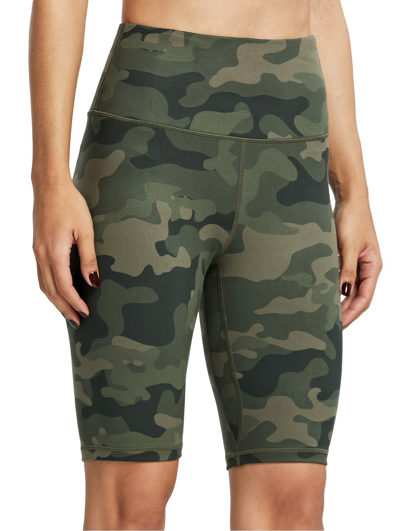 Women's Biker Shorts: High-Waisted, Hidden Pockets, Athletic Wear Camo Colors