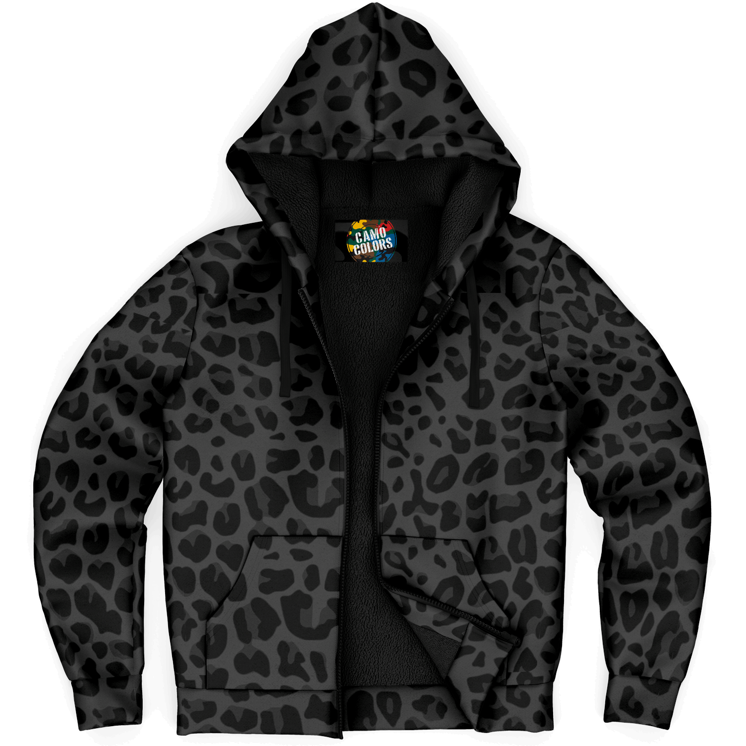 Microfleece Zip Hoodie | Black Puma Print Camo Colors