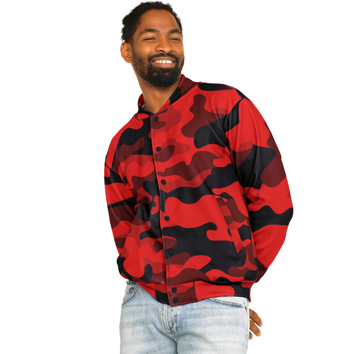 Red Camo Baseball Jacket | Premium, Heavyweight Coat Camo Colors