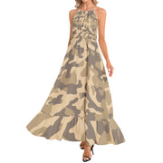 Camo Maxi Dress | Khaki | Ruffle Hem Camo Colors