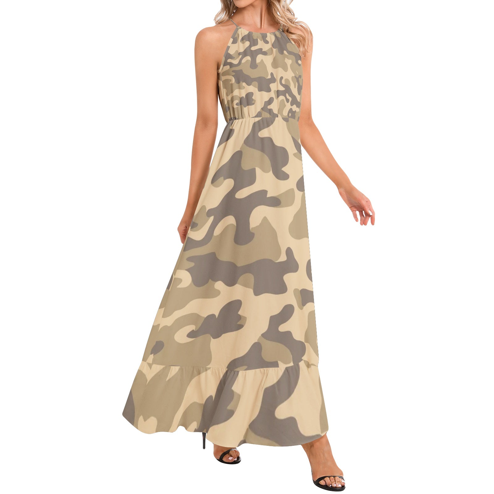 Camo Maxi Dress | Khaki | Ruffle Hem Camo Colors