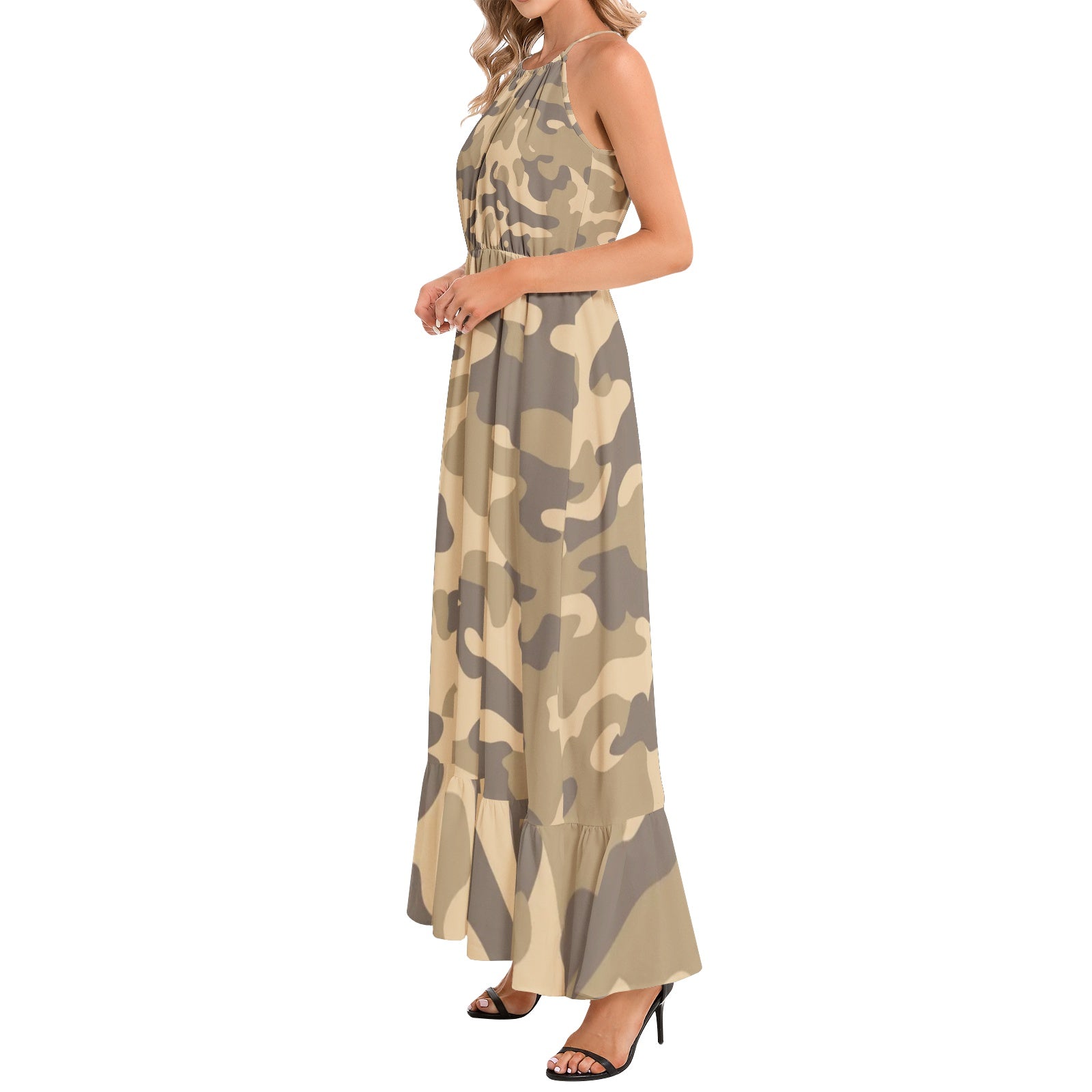 Camo Maxi Dress | Khaki | Ruffle Hem Camo Colors