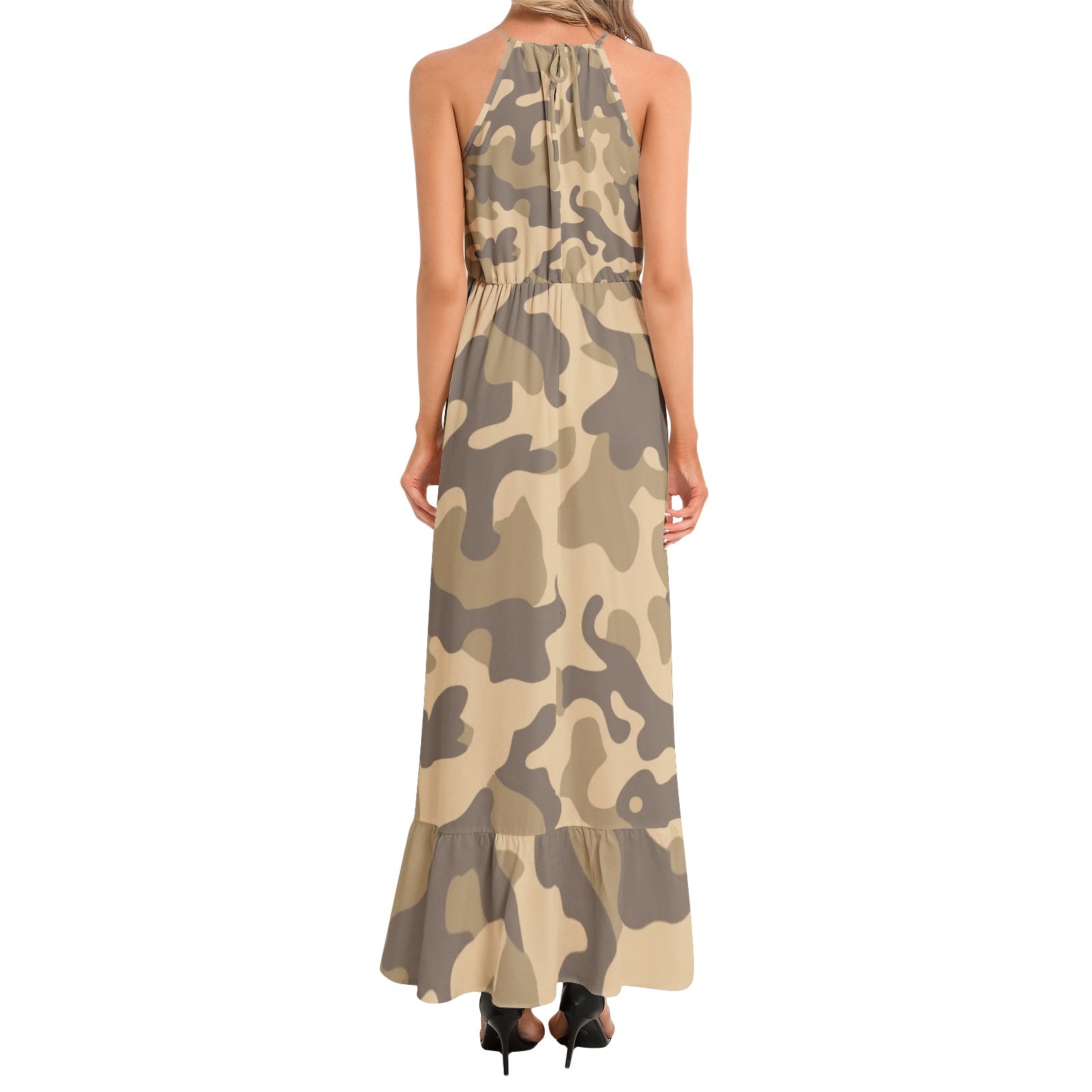 Camo Maxi Dress | Khaki | Ruffle Hem Camo Colors