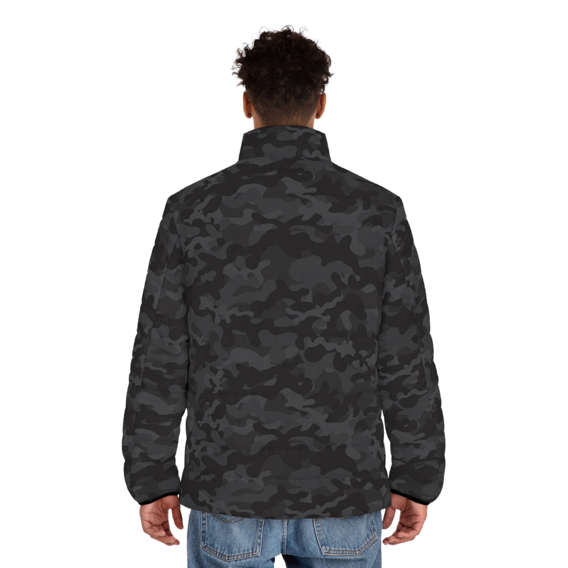 Black Camo Puffer Jacket For Men | Army Camouflage Camo Colors