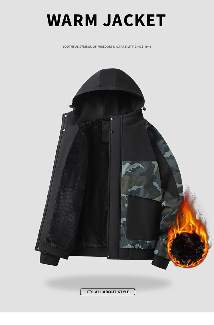 Camo Graphic Fleece Jacket | Men's Casual Hooded Winter Coat Camo Colors