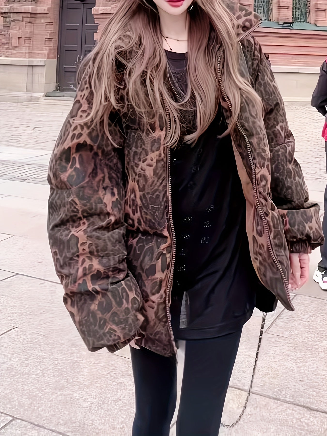 Women's Leopard Print Winter Coat with Pockets | Camo Colors