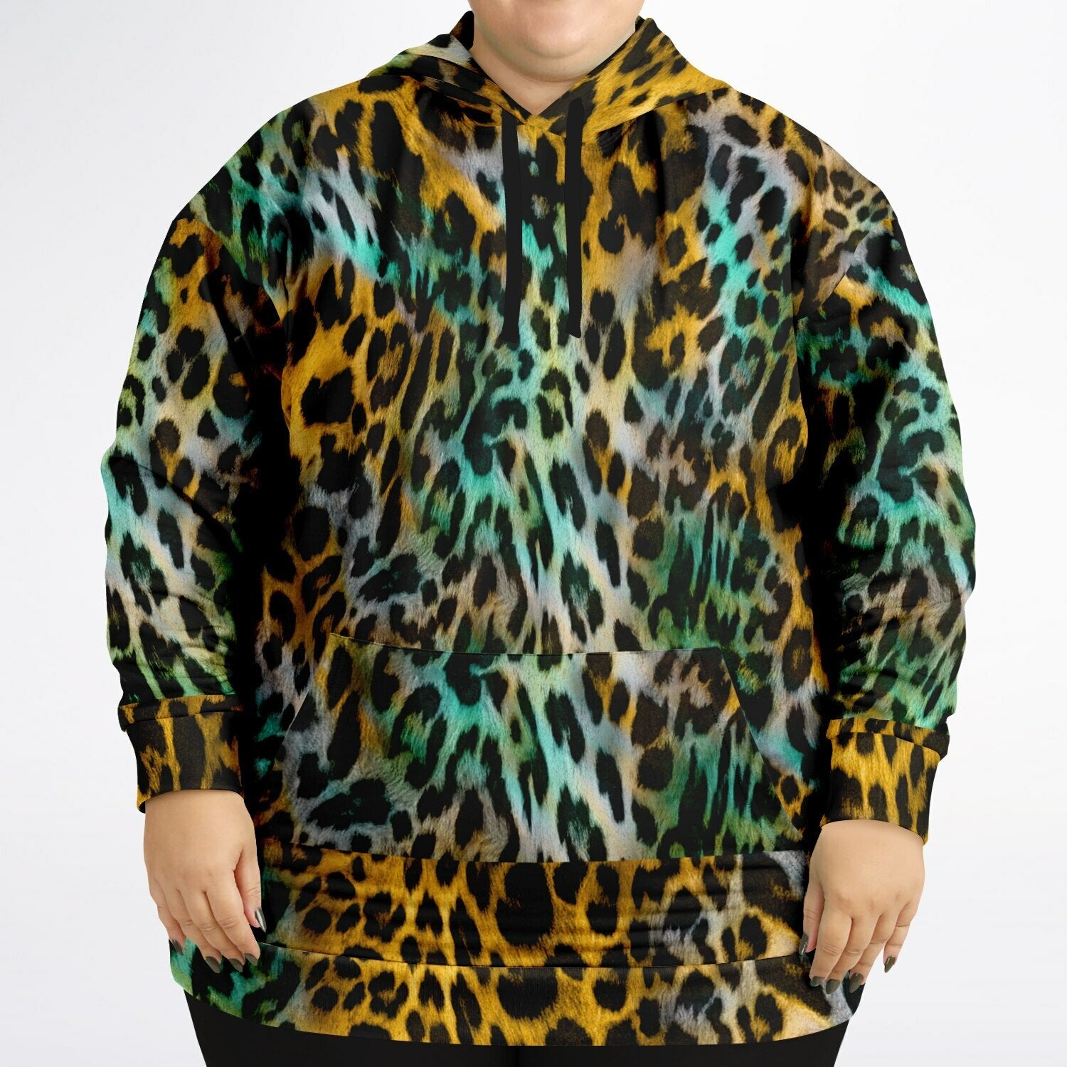 Plus-size Hoodie in Yellow & Blue Abstract Leopard Print | Camo Colors