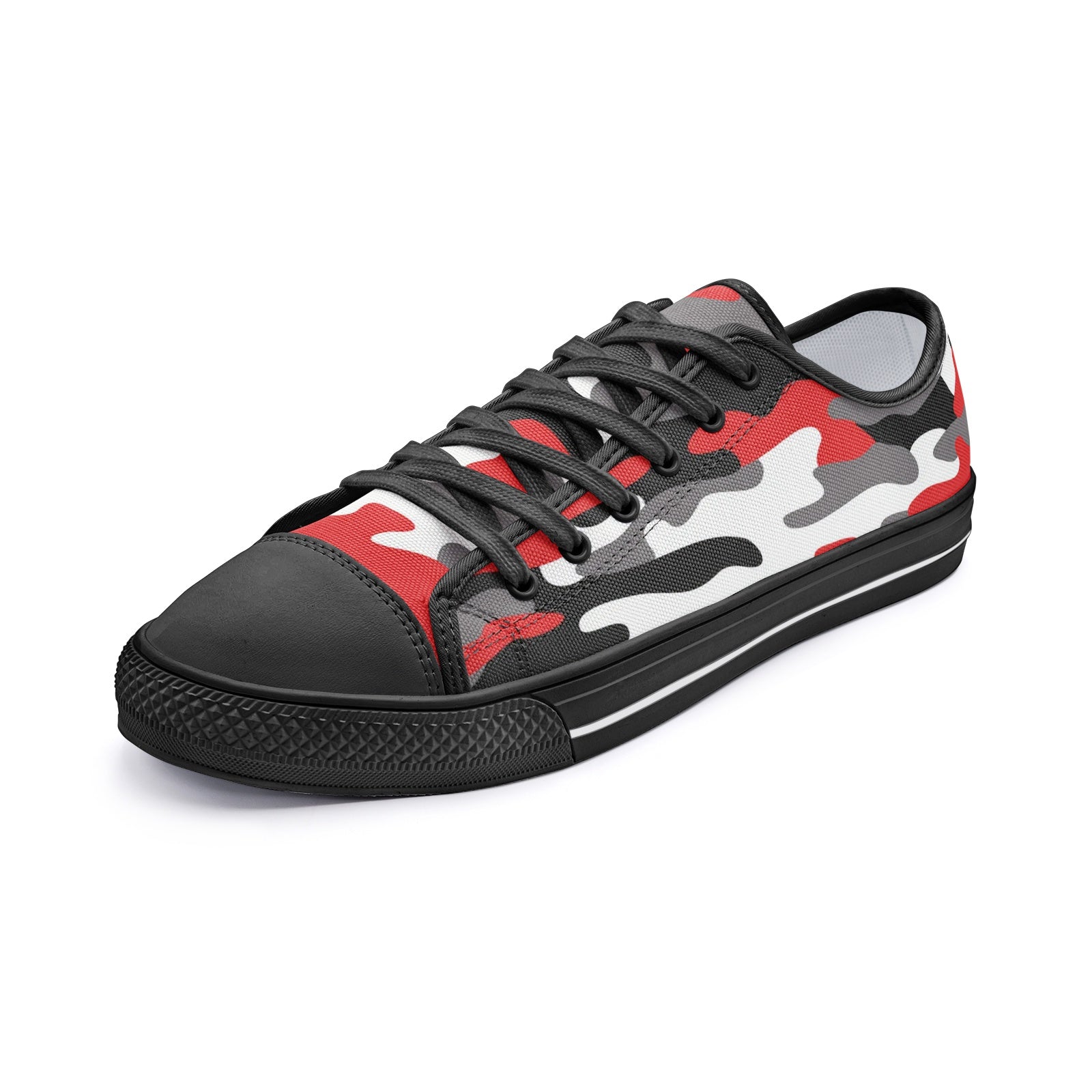 Camo Shoes | Low Top Canvas | Red, Black, and White Camo Colors
