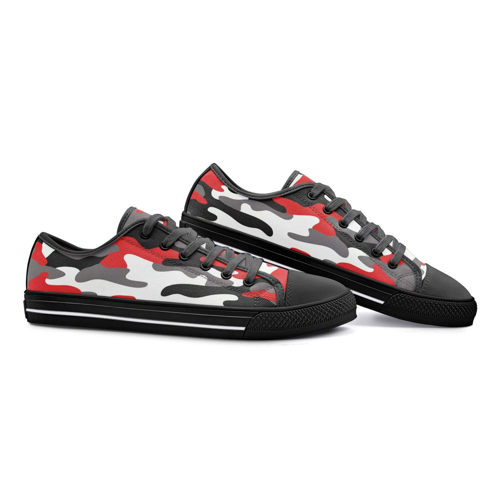 Camo Shoes | Low Top Canvas | Red, Black, and White Camo Colors