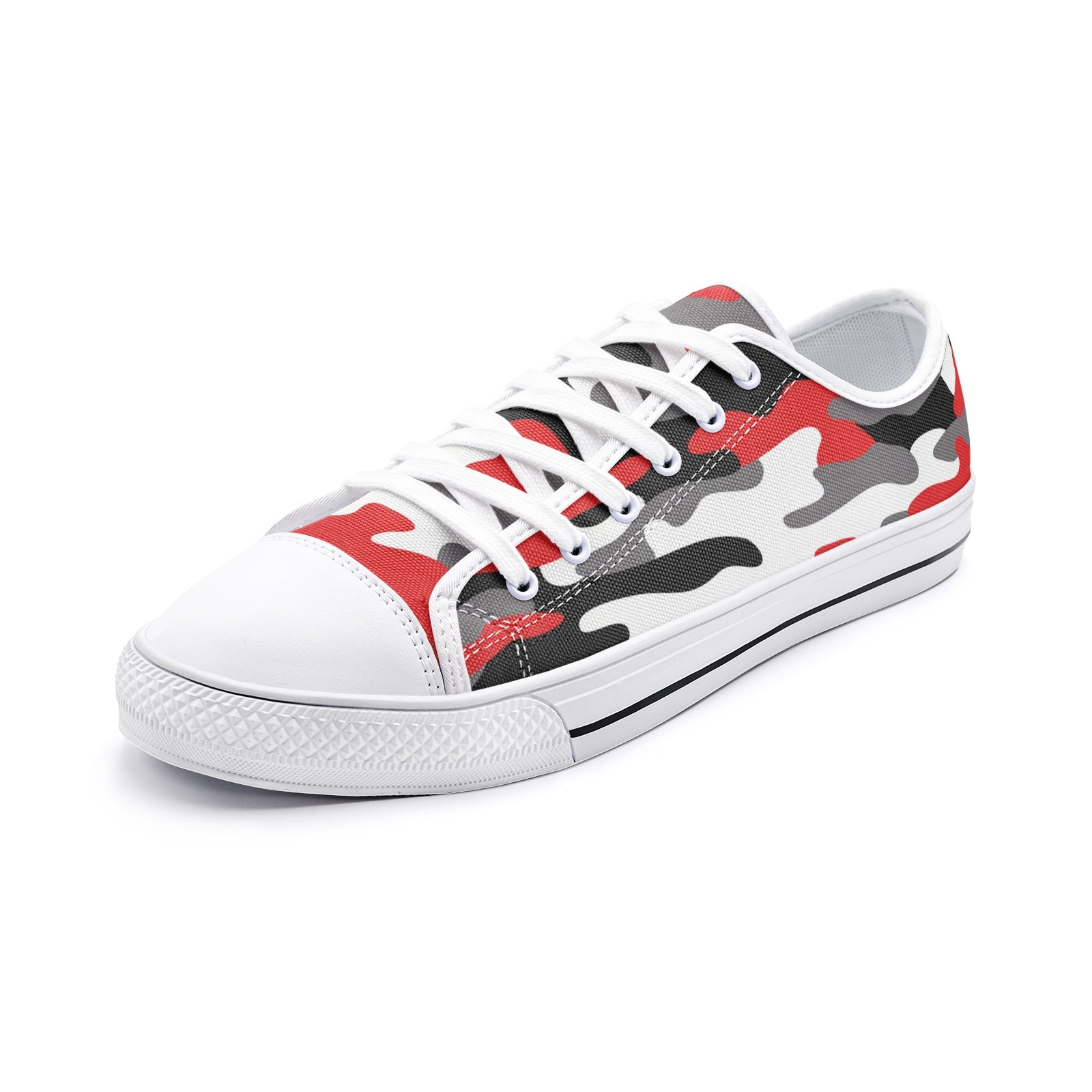 Camo Shoes | Low Top Canvas | Red, Black, and White Camo Colors