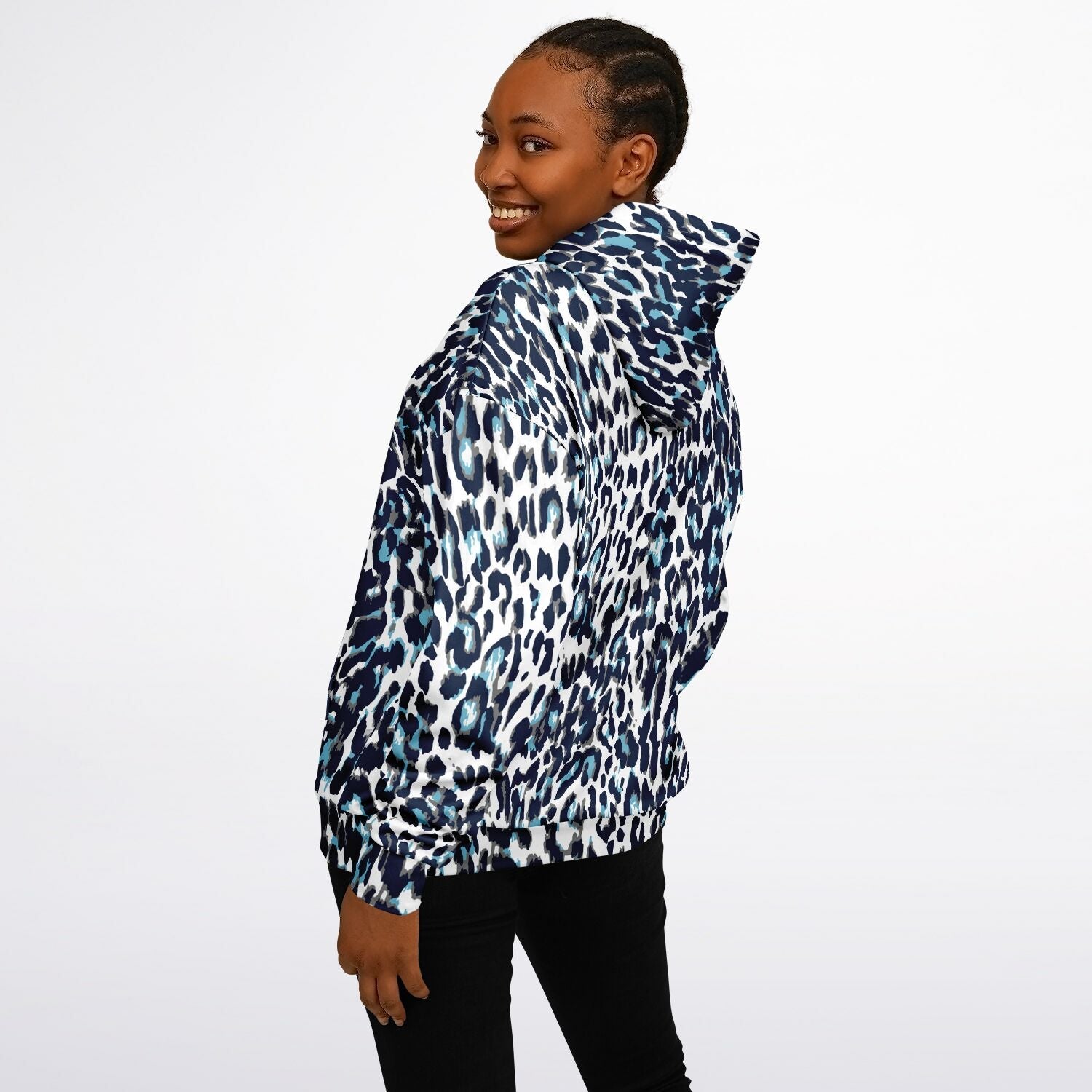 Oversized Leopard Hoodie – Blue and White | Camo Colors