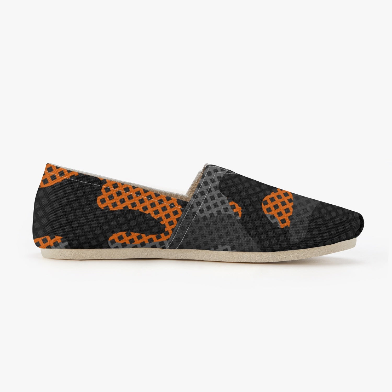 Camo Toms | Black & Orange Pixel Camouflage Canvas Shoes Camo Colors