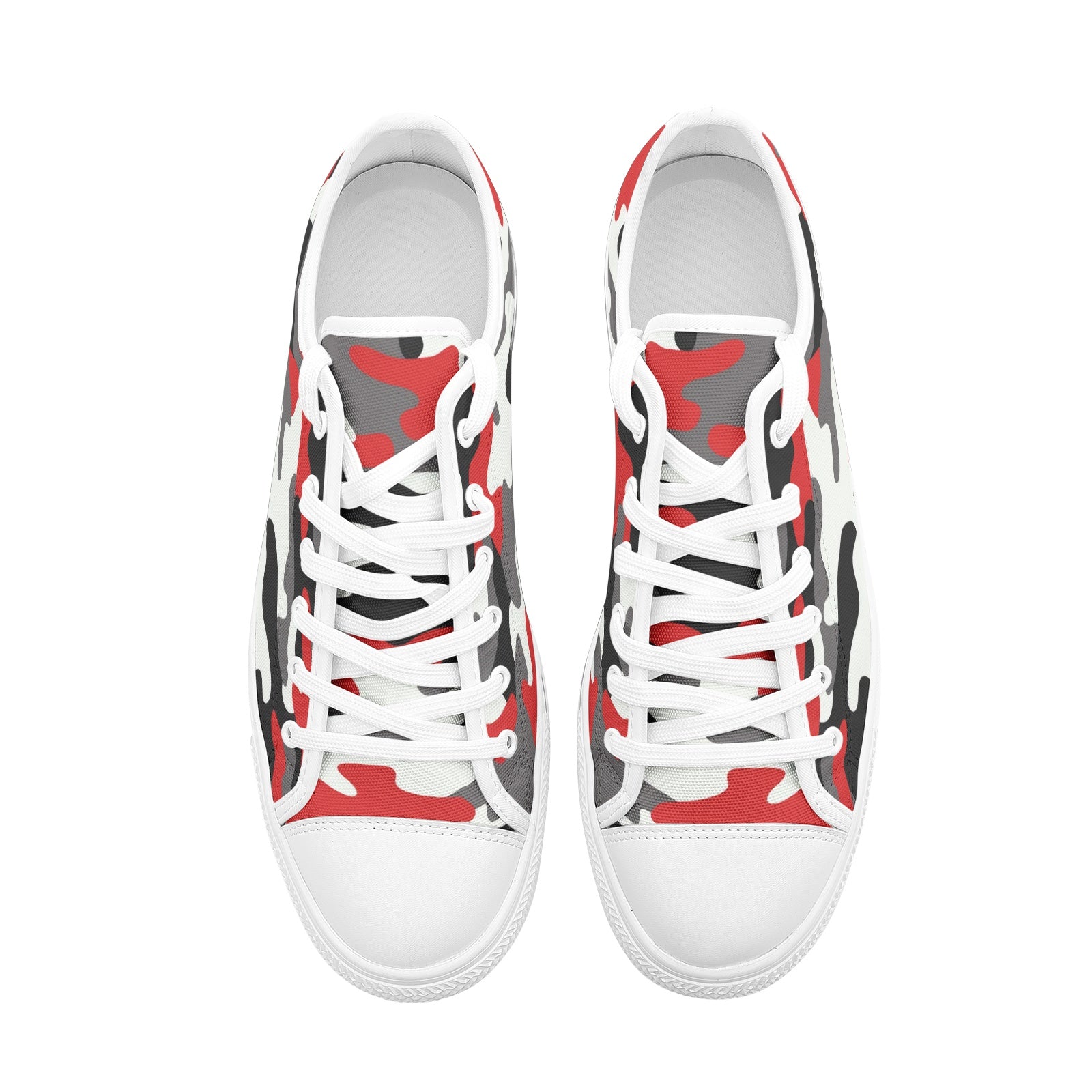 Camo Shoes | Low Top Canvas | Red, Black, and White Camo Colors