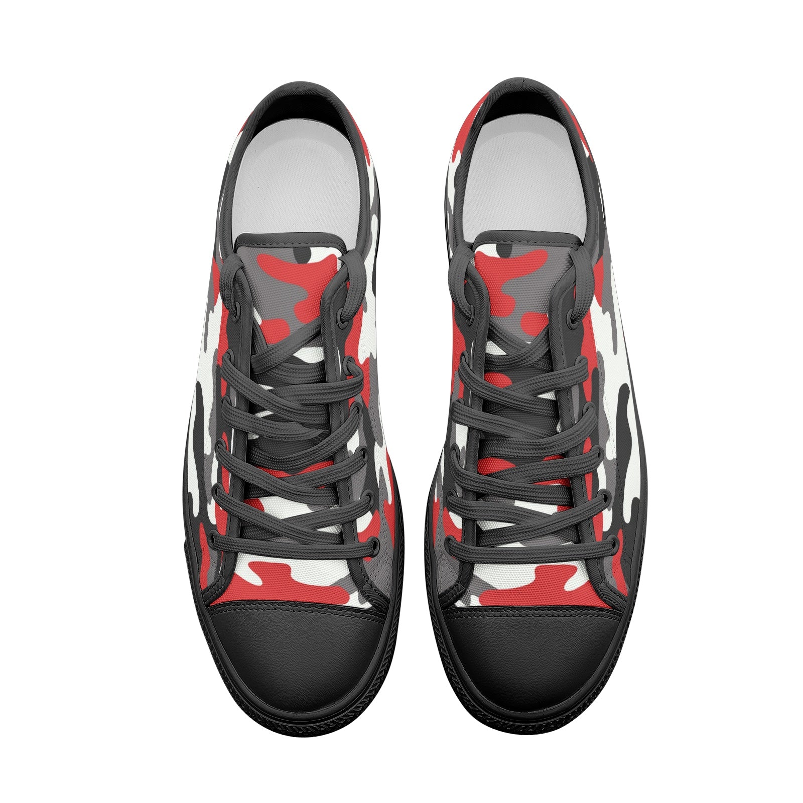 Camo Shoes | Low Top Canvas | Red, Black, and White Camo Colors