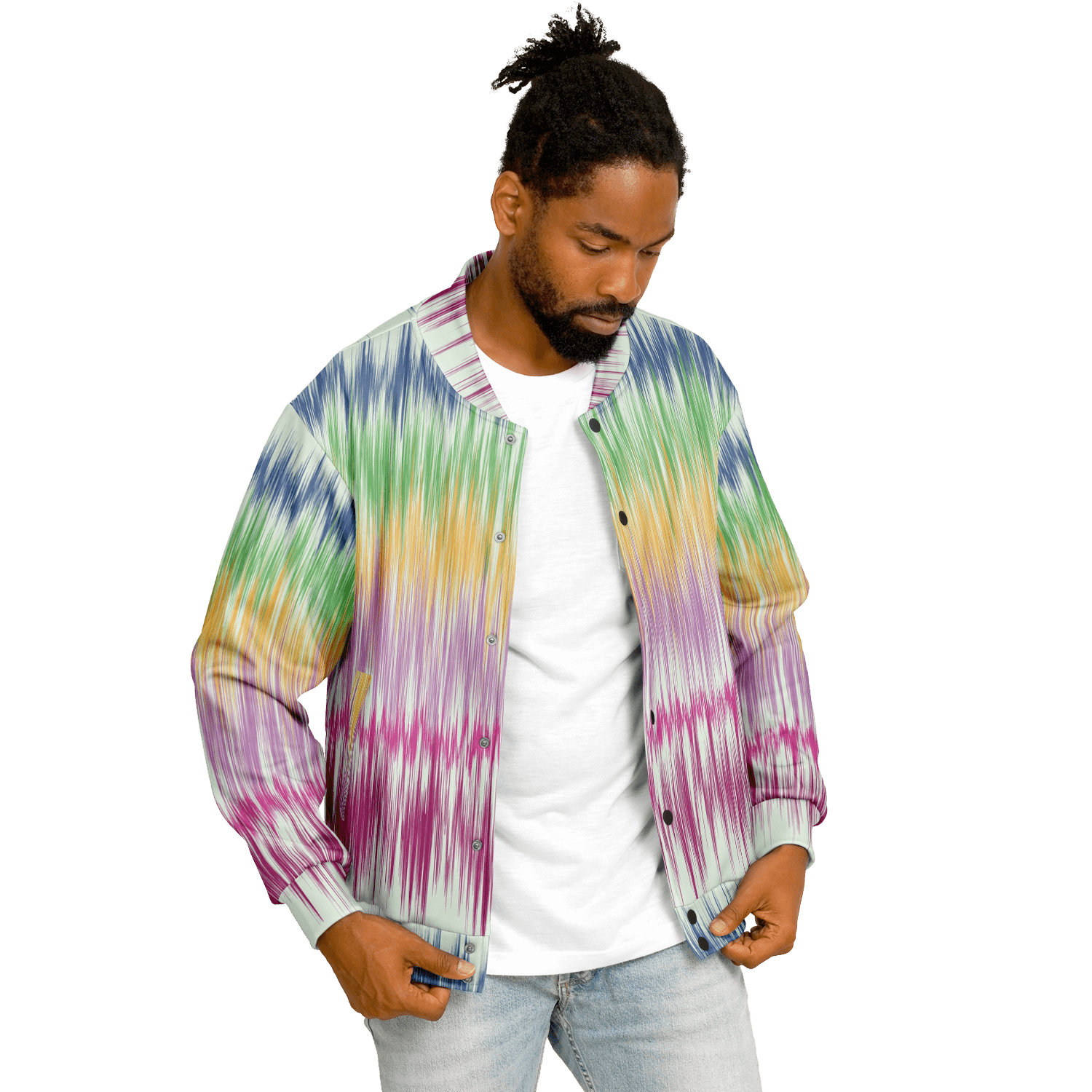 Baseball Jacket in Washed Digital Watercolor | Boho Camouflage Camo Colors