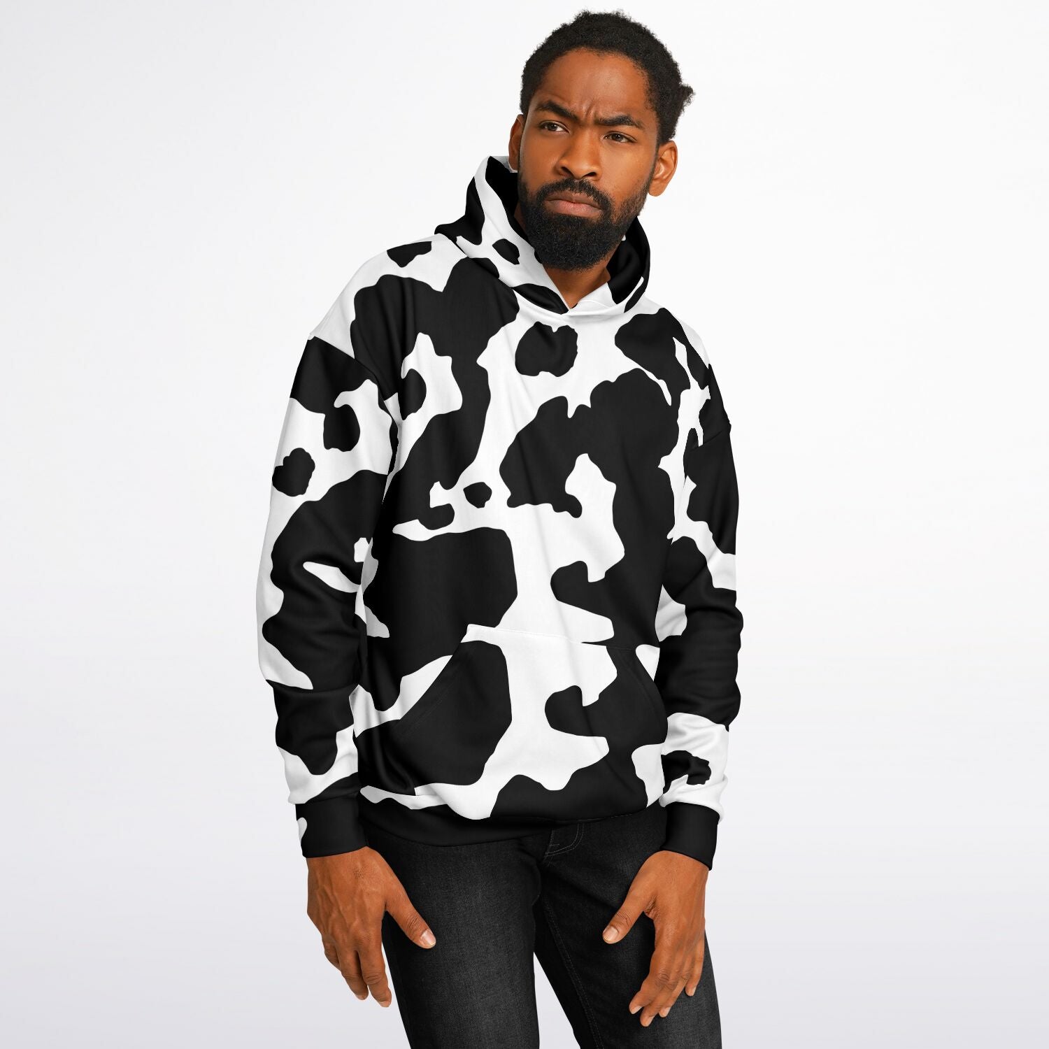 Oversized Hoodie in Black and White Cow Print | Camo Colors