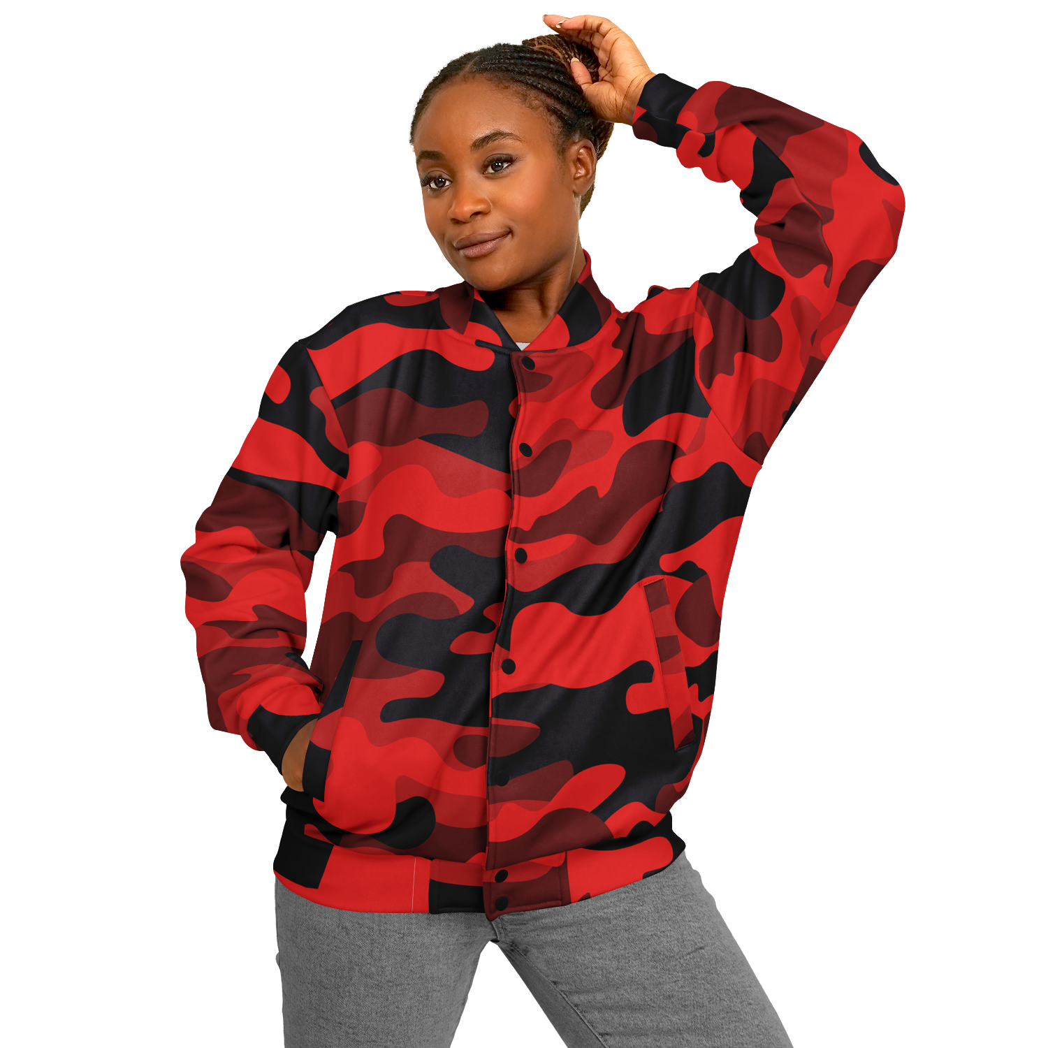 Red Camo Baseball Jacket | Premium, Heavyweight Coat Camo Colors