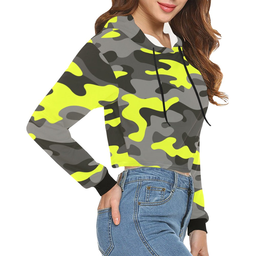 Cropped Camo Hoodie | Regular Fit | Yellow, Black, and Gray Camouflage Camo Colors