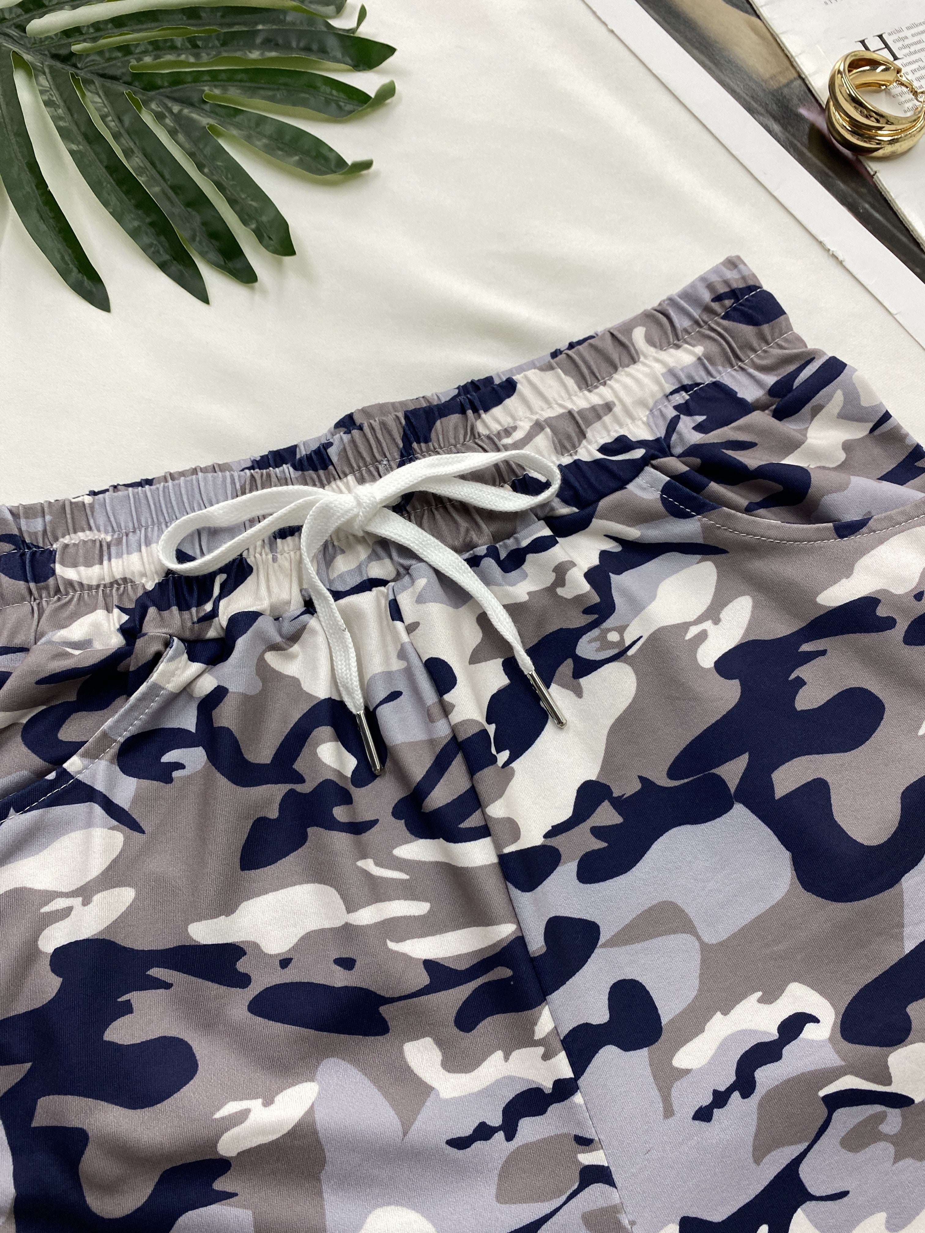 Women's Camo Lounge Set: Drawstring Shorts, Nylon Blend Comfort Camo Colors
