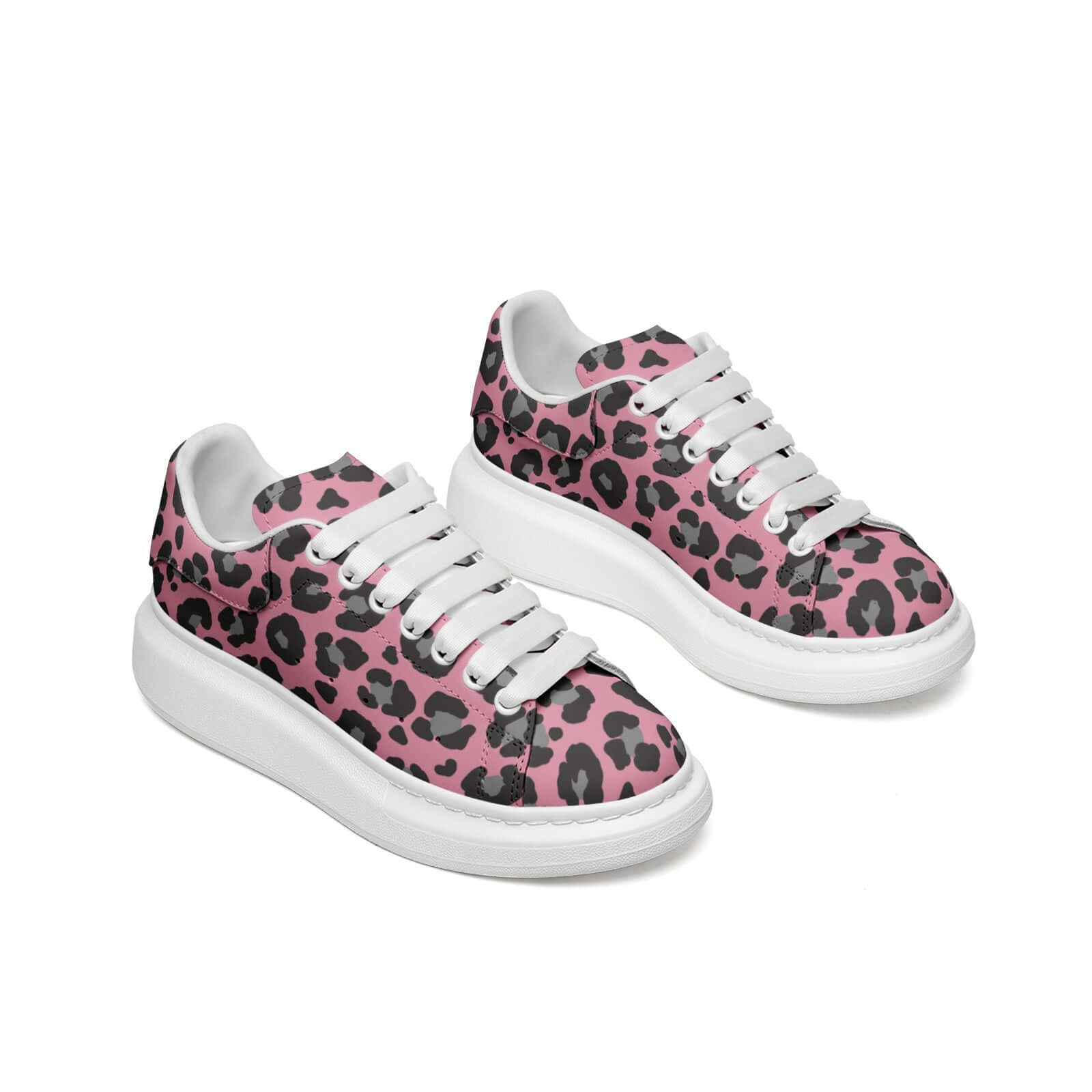 Oversized McQueen Sneakers | Black Grey & Pink Leopard Print Camo Colors
