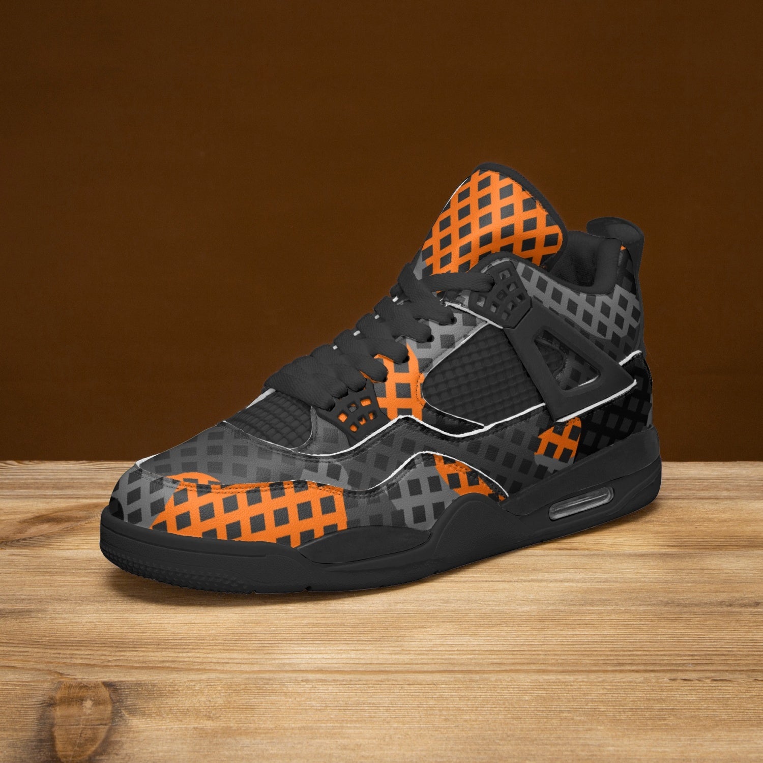 Camo Jordans AJ4 | Orange & Black Pixel Camo Colors