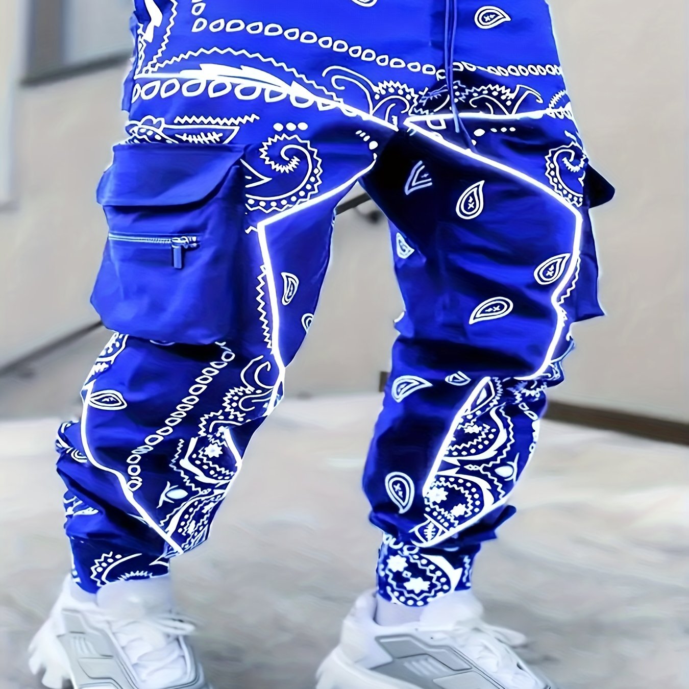 Men's Cashew Flower Multi Pocket Workwear Pants With Zipper Camo Colors