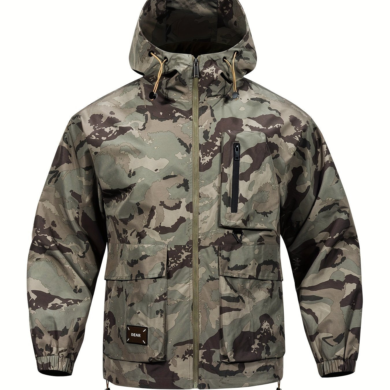 Men's Camo Windbreaker Jacket with a Hood | Multi Pocket Cargo Jacket Camo Colors
