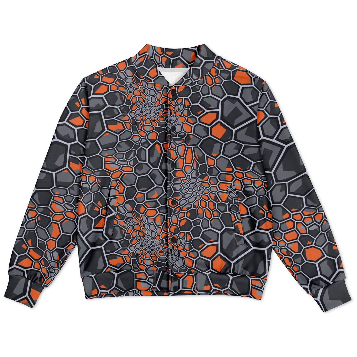Baseball Jacket | Geometric Camo in Orange, Gray & Black Camo Colors