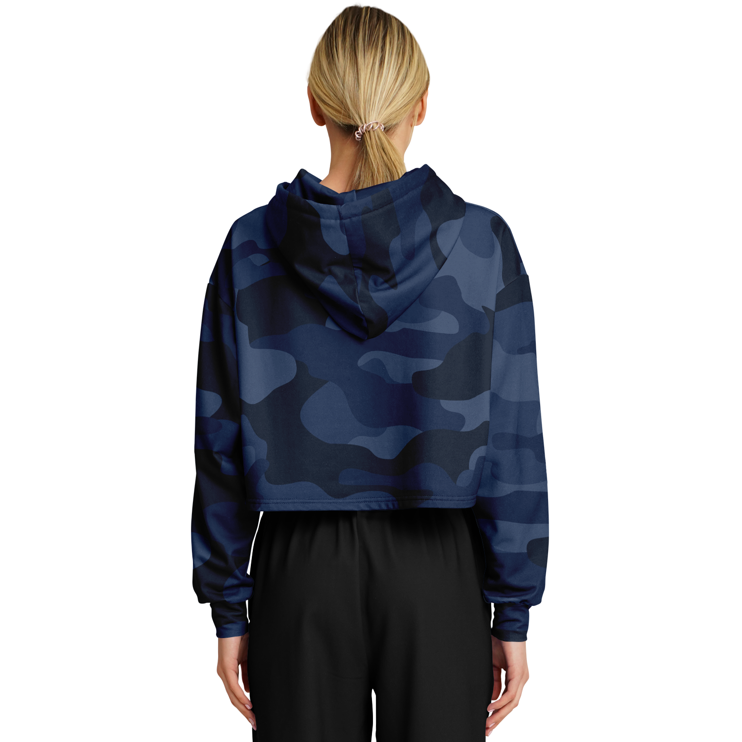 Cropped Hoodie For Women | Deep Blue Camouflage Camo Colors