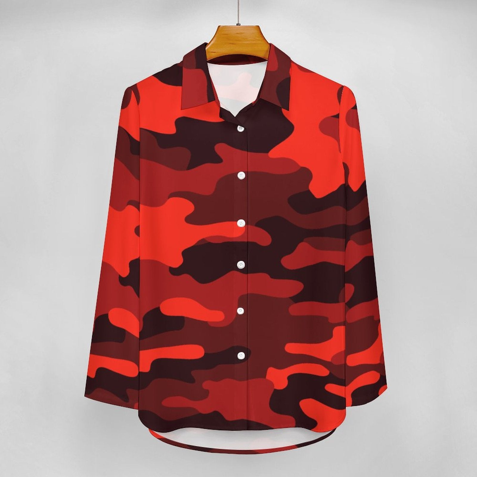 Women's Button-Up Camo Shirt | Scarlet Red & Black Camo Colors