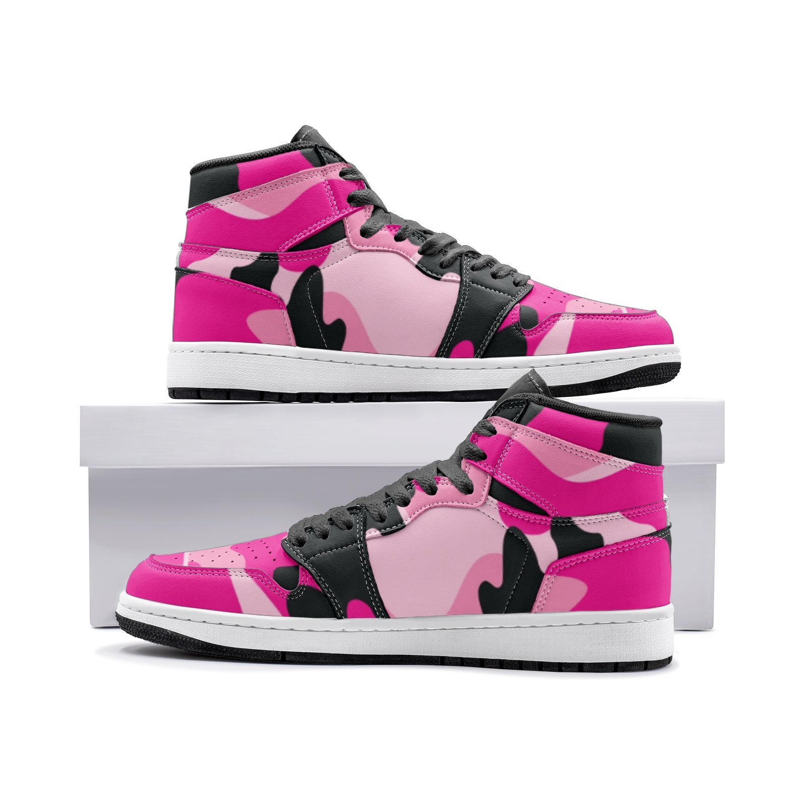 Pink Camo Sneakers AJ 1 | Candy, Black, & Cerise Mixed Camouflage Camo Colors