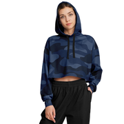 Cropped Hoodie For Women | Deep Blue Camouflage Camo Colors