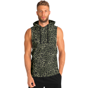 Sleeveless Leopard Hoodie | Shades of Brown and Green | Camo Colors
