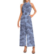 Camo Jumpsuit | Belted Halter Neck | Denim Blue Camo Colors