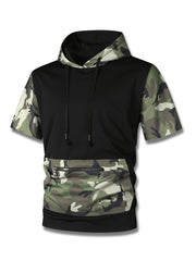 Men's Camo Hooded Short Sleeve Sweatshirt With A Zippered Kangaroo Pocket Camo Colors