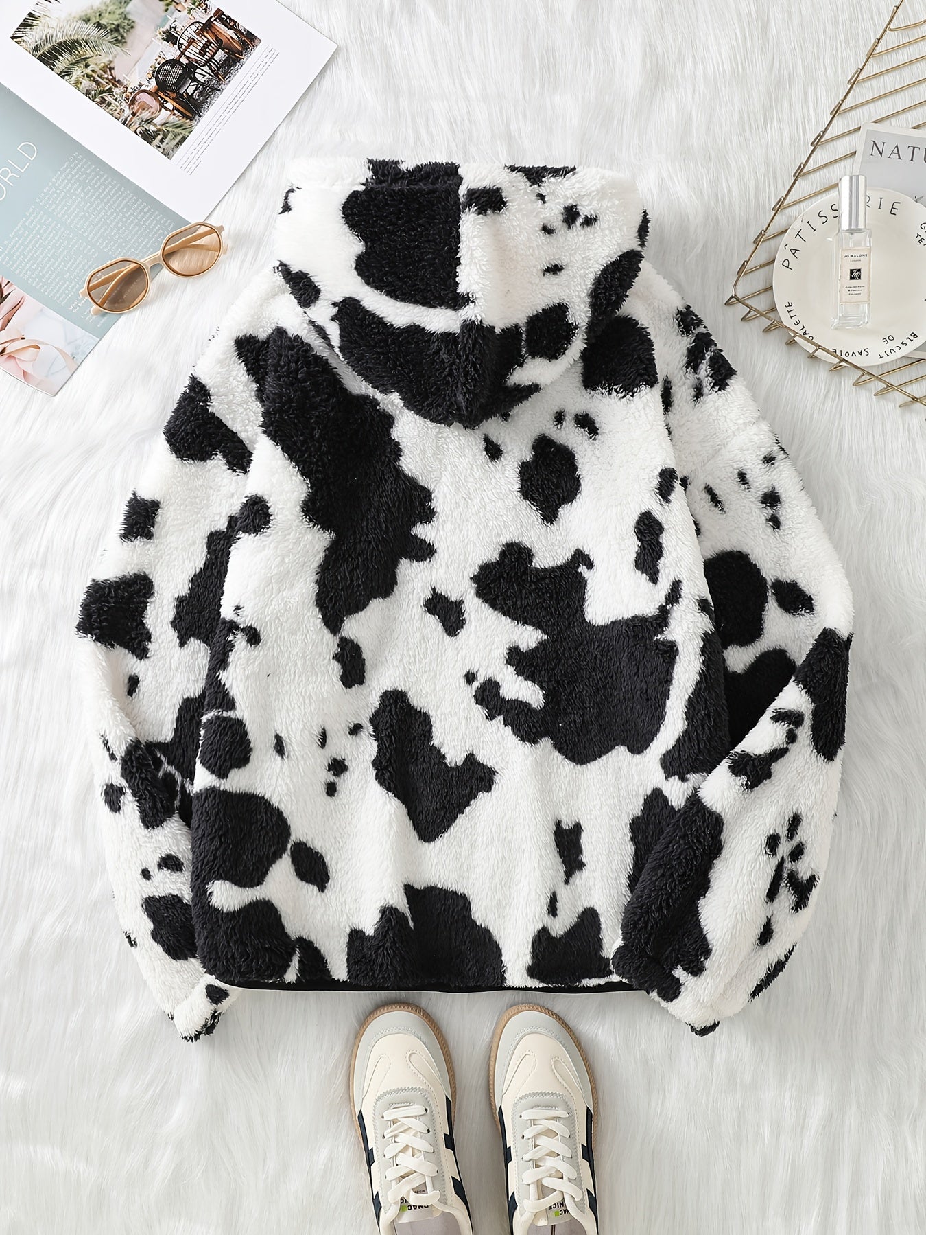 Women's Elegant Leopard Print Hooded Faux Fur Jacket | Camo Colors