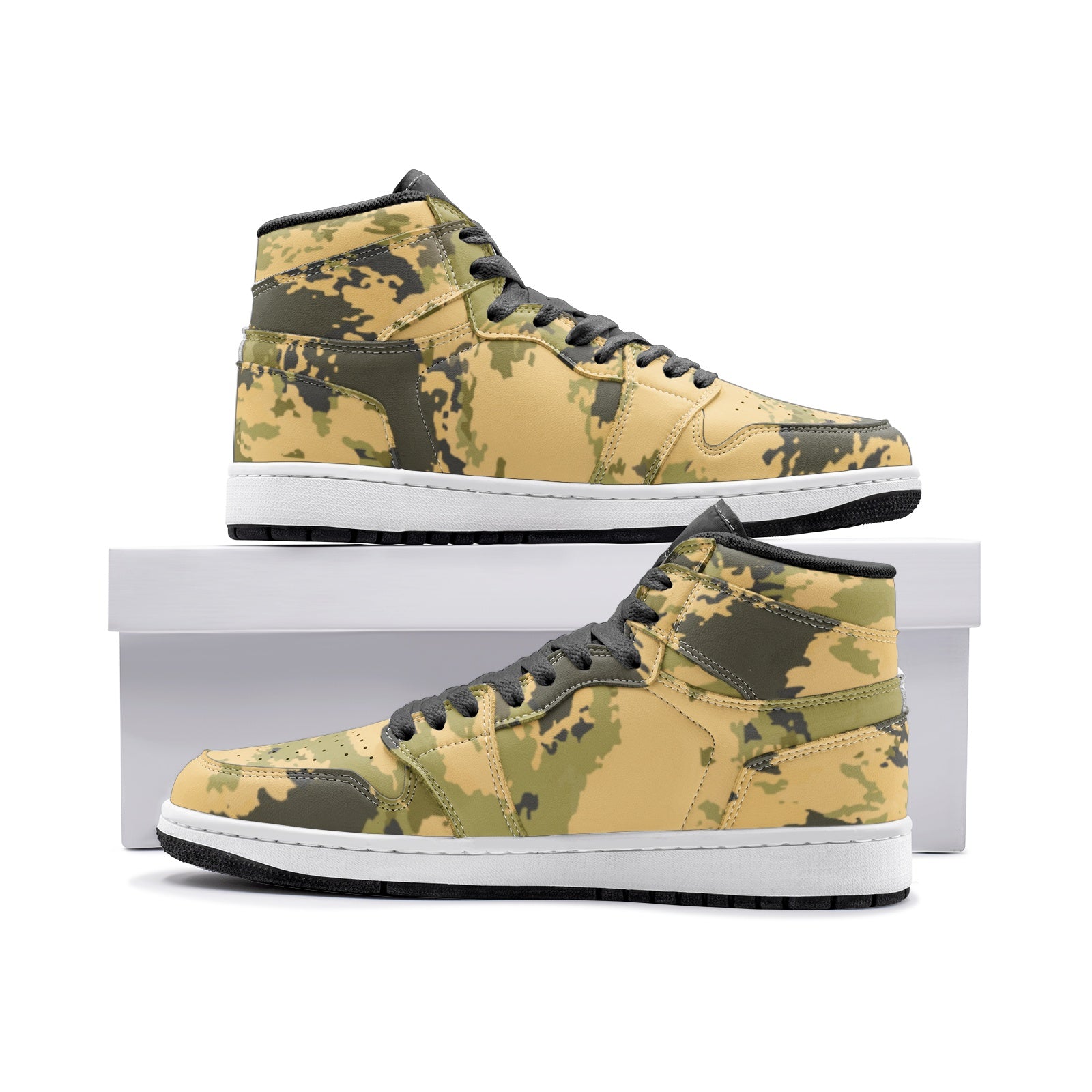 Desert Green Camo Sneakers AJ 1 | High Top Leather Camo Colors