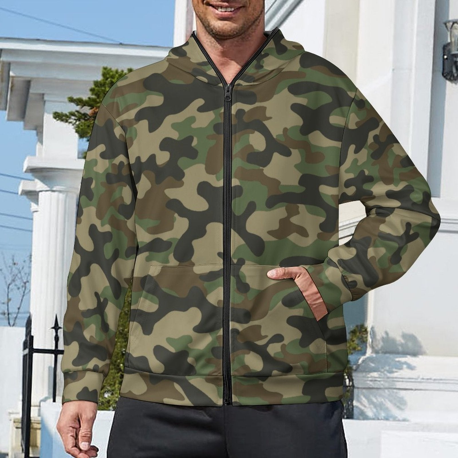 Zip Camo Hoodie | Military Brown Camouflage style Camo Colors