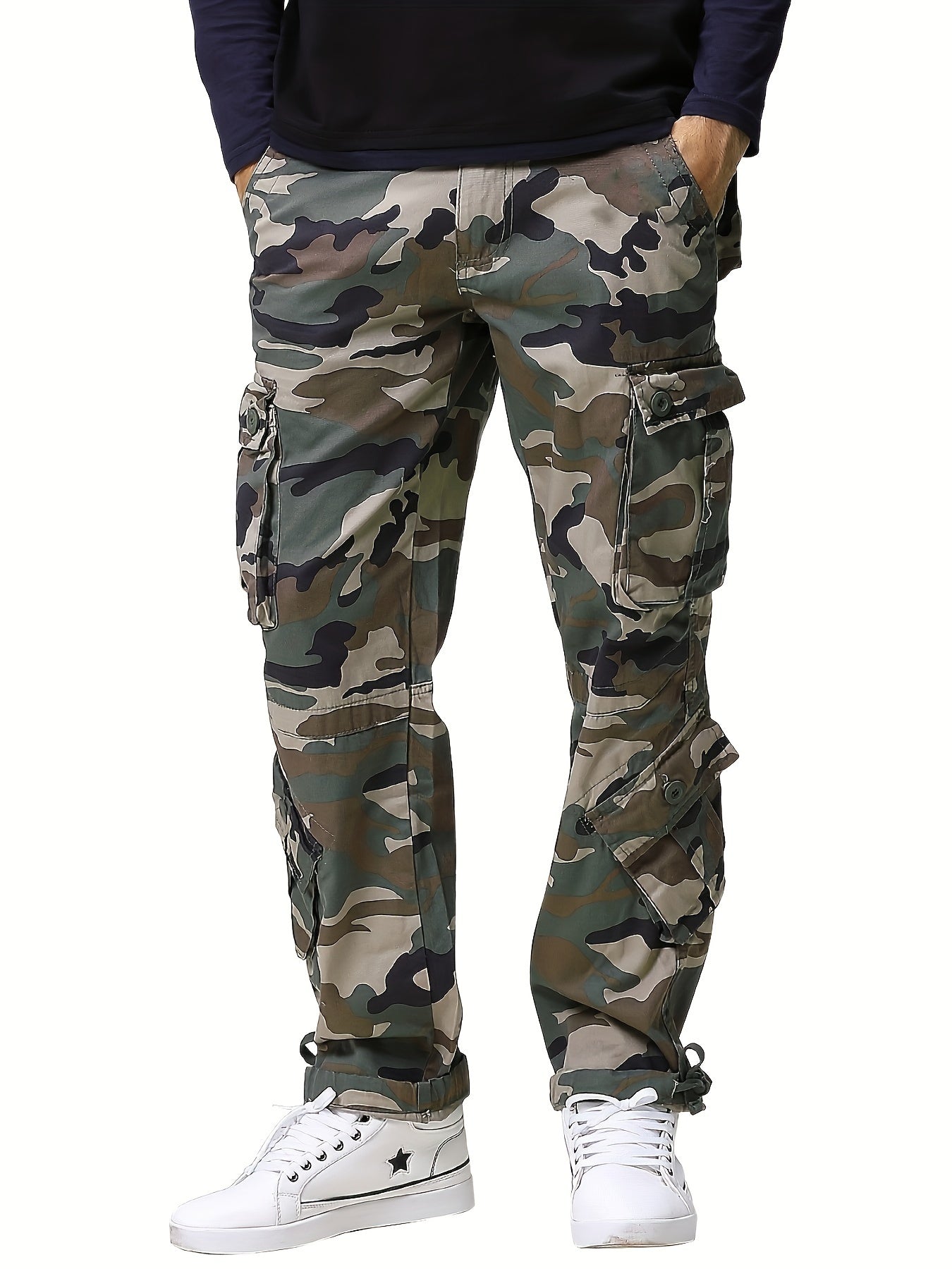 Camo Cargo Pants for Men: Cotton, Casual Fit, Zip & Drawstring Closure Camo Colors