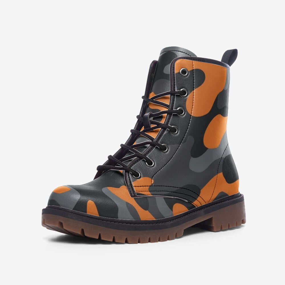 Camo Boots | Leather Camouflage in Orange, Black, and Gray Camo Colors