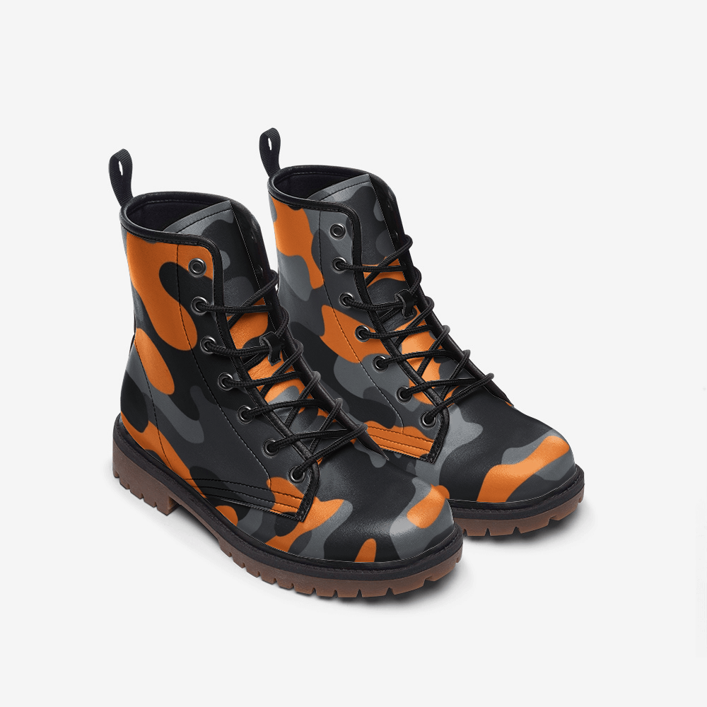 Camo Boots | Leather Camouflage in Orange, Black, and Gray Camo Colors