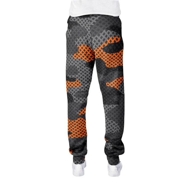 Men's Camo Track Pants | Black & Orange Pixel Camo Colors