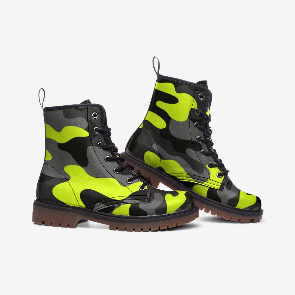 Camo Boots | Leather Camouflage in Yellow, Gray, and Black Camo Colors