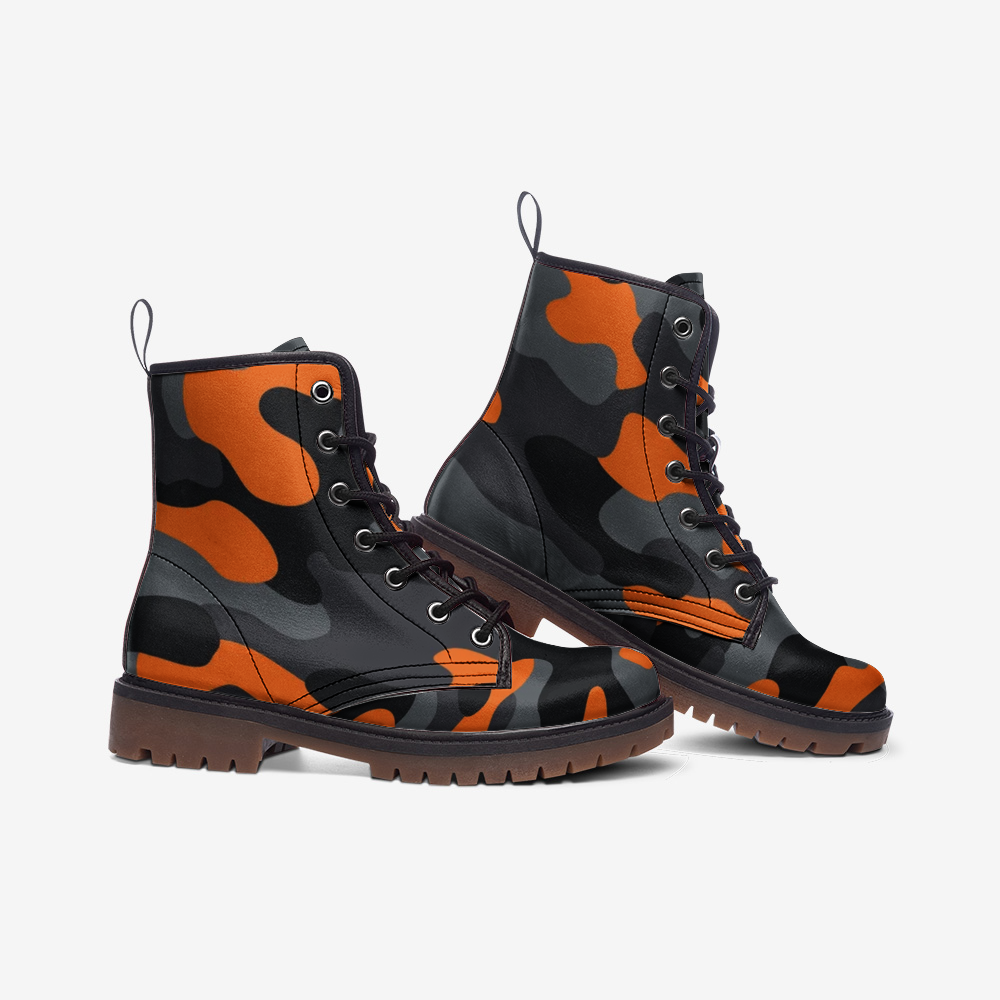 Camo Boots | Leather Camouflage in Orange, Black, and Gray Camo Colors
