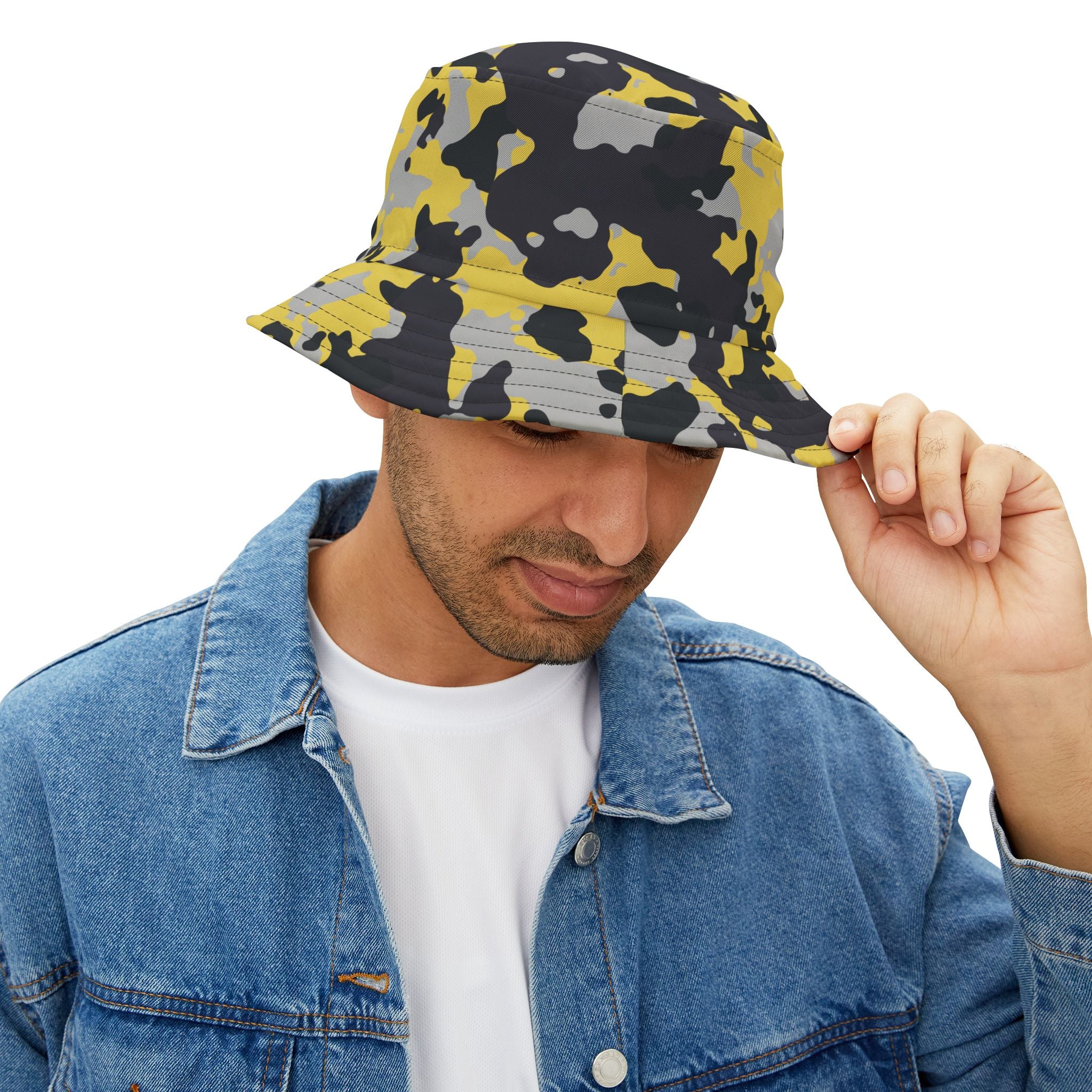 Camo Bucket Hat | Yellow, Black, and Silver Camouflage Camo Colors