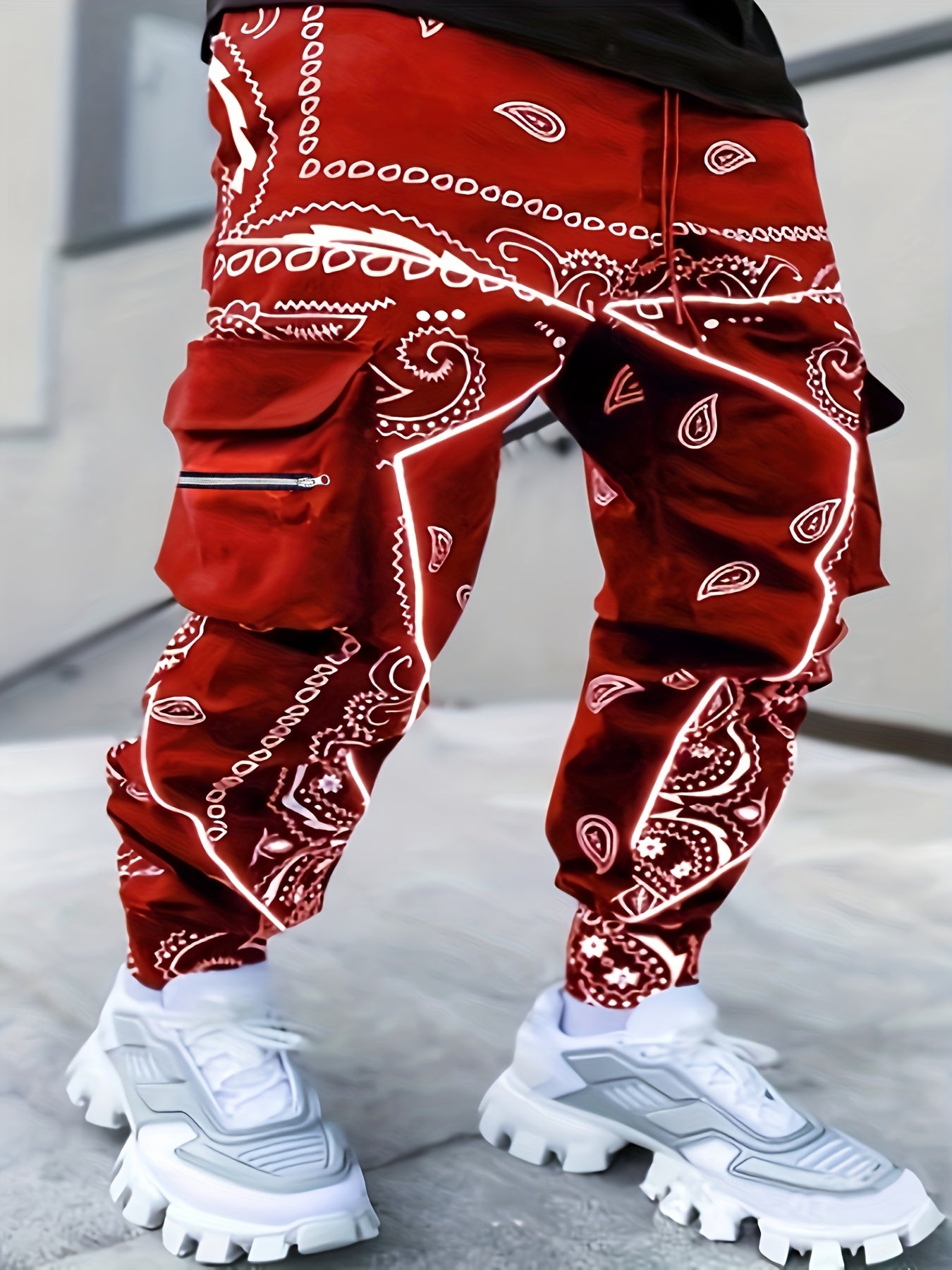 Men's Harem Work Pants: Large Size, Cashew Flower, Loose Fit Camo Colors