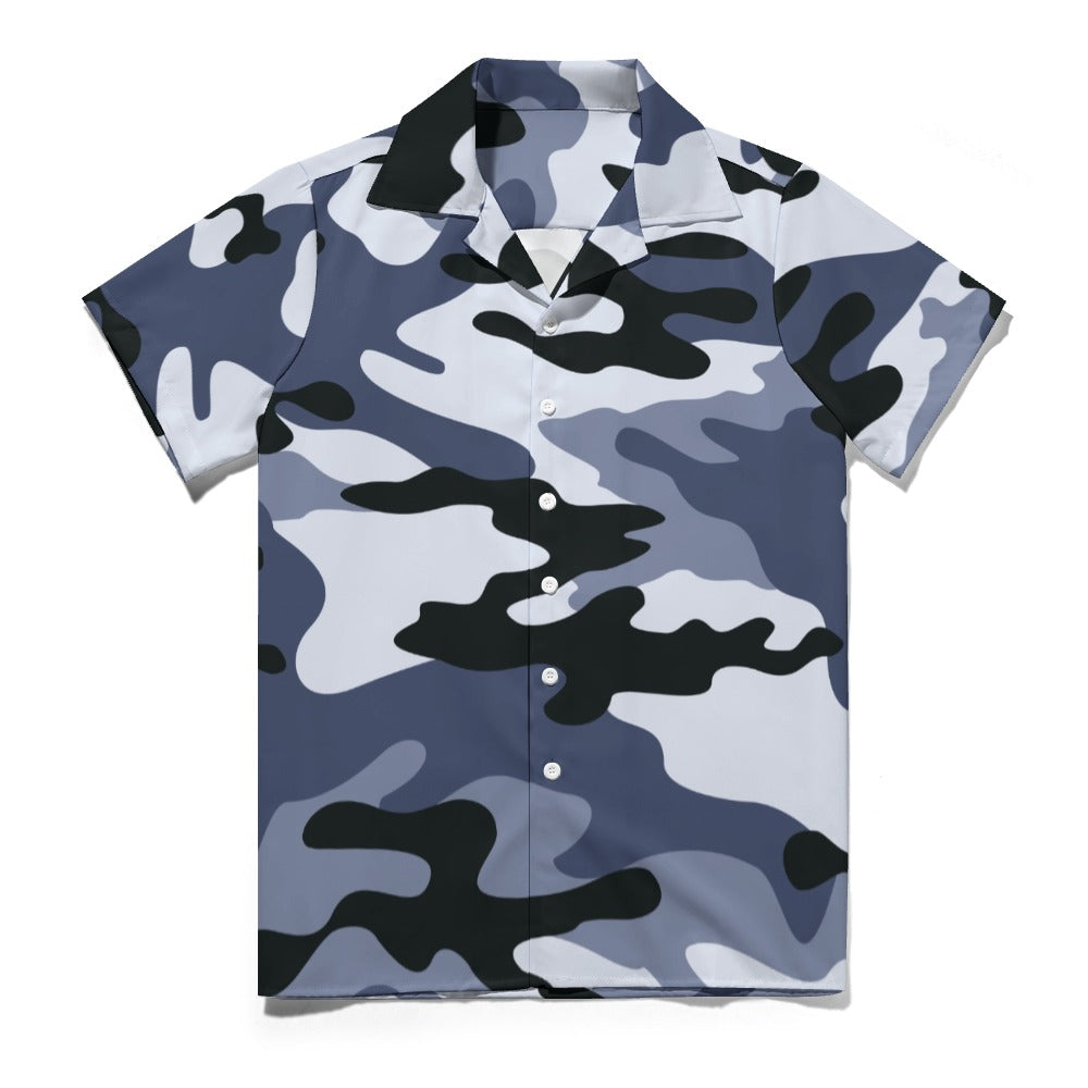Light Blue Camo Shirt For Men | Cuban Collar Design | Camo Colors