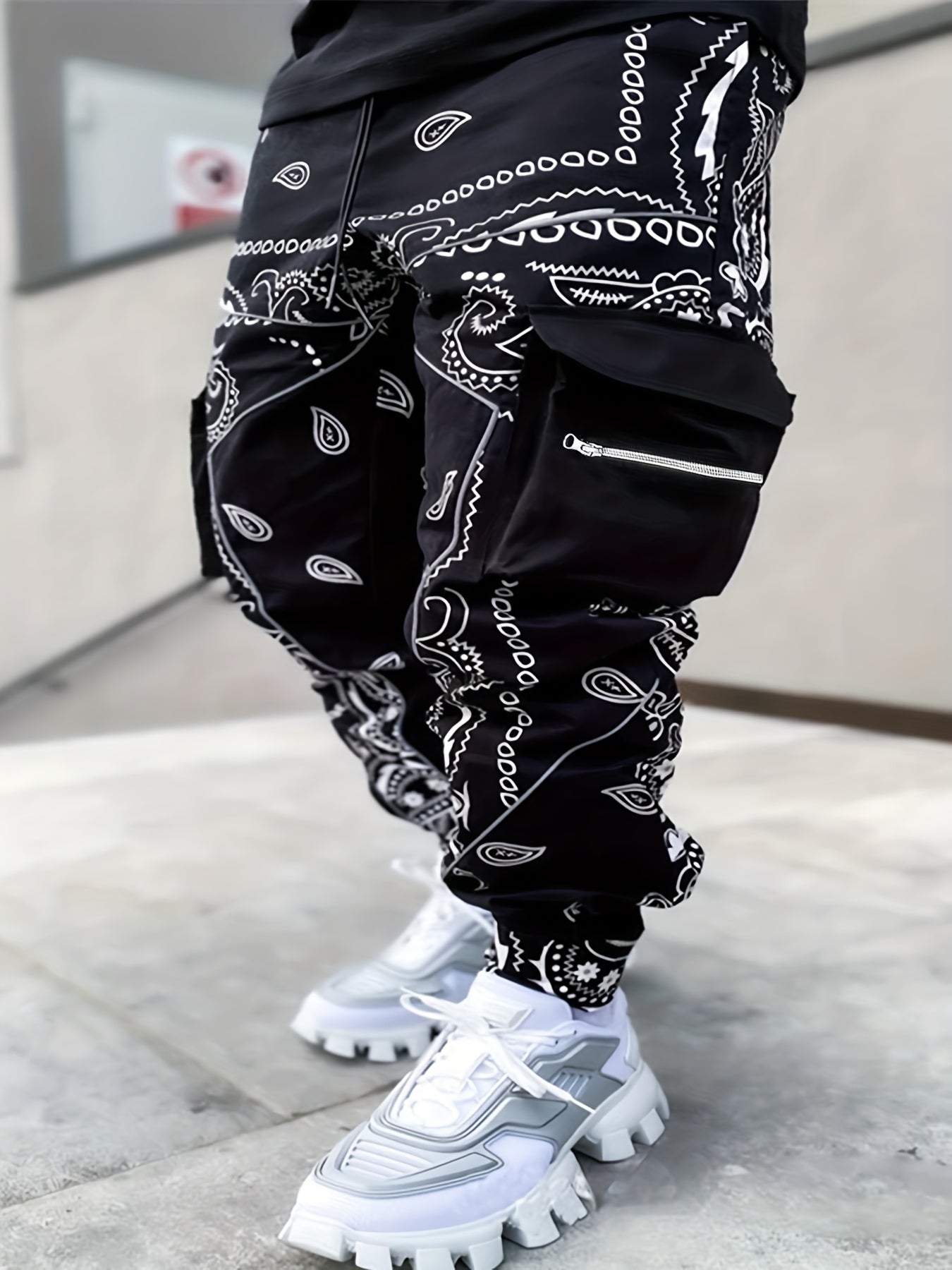 Men's Harem Work Pants: Large Size, Cashew Flower, Loose Fit Camo Colors