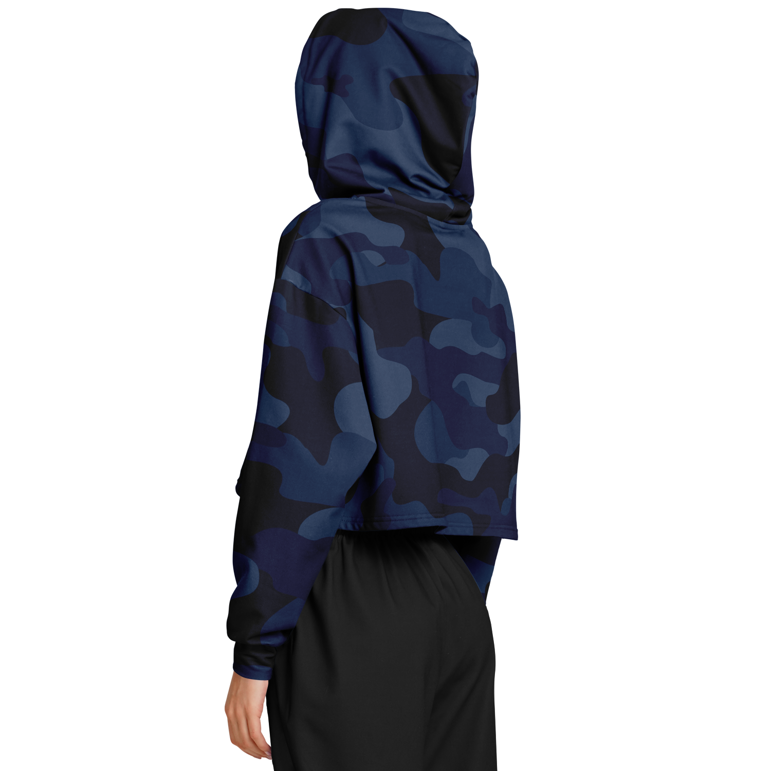 Cropped Hoodie For Women | Deep Blue Camouflage Camo Colors
